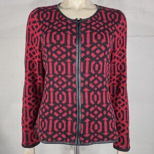 NWT Chico's sultry red black Vivid Deco Monica full zip cardigan sweater size 2